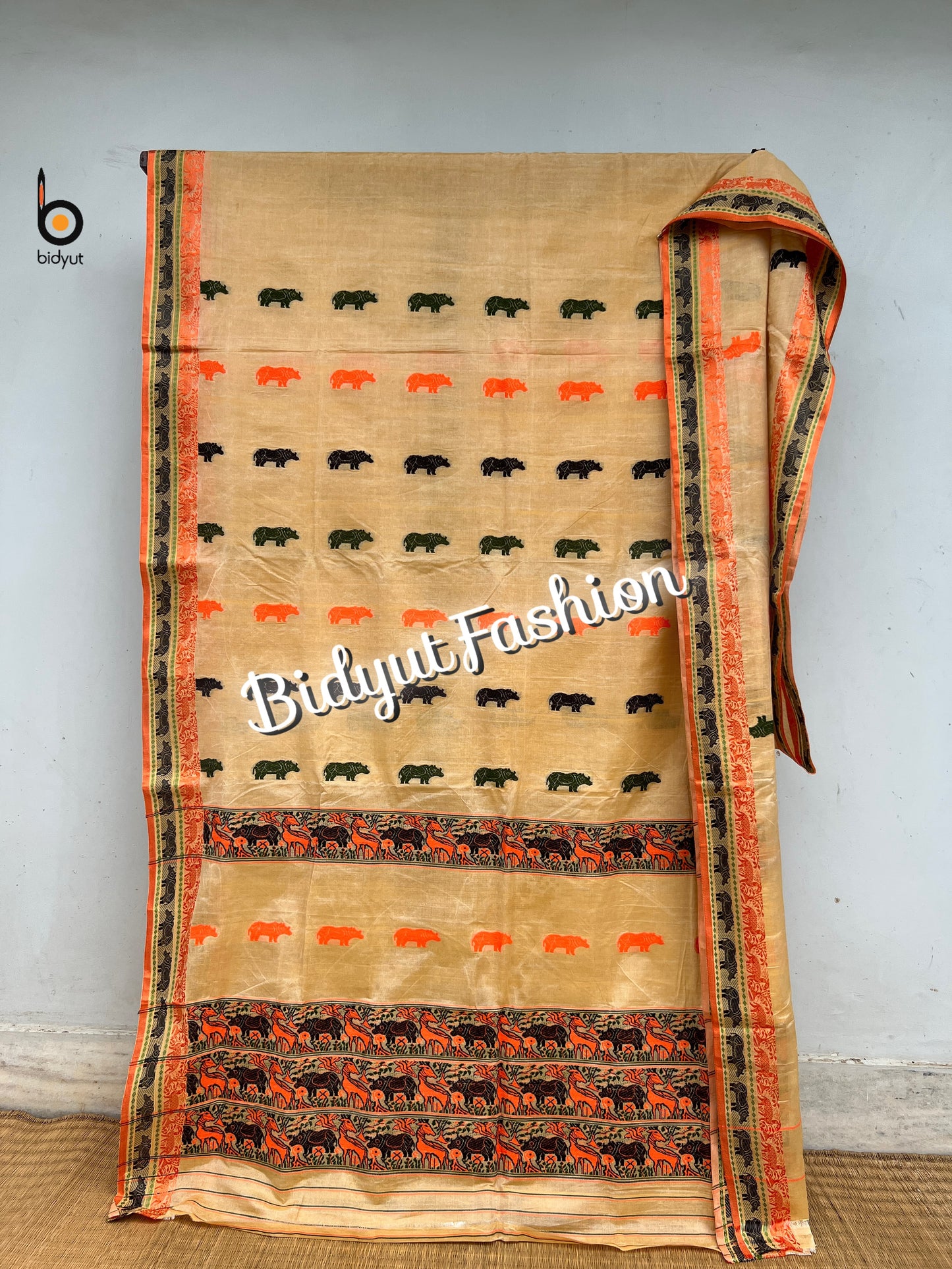 Handlooms of Assam Kaziranga Cotton Saree Beige color