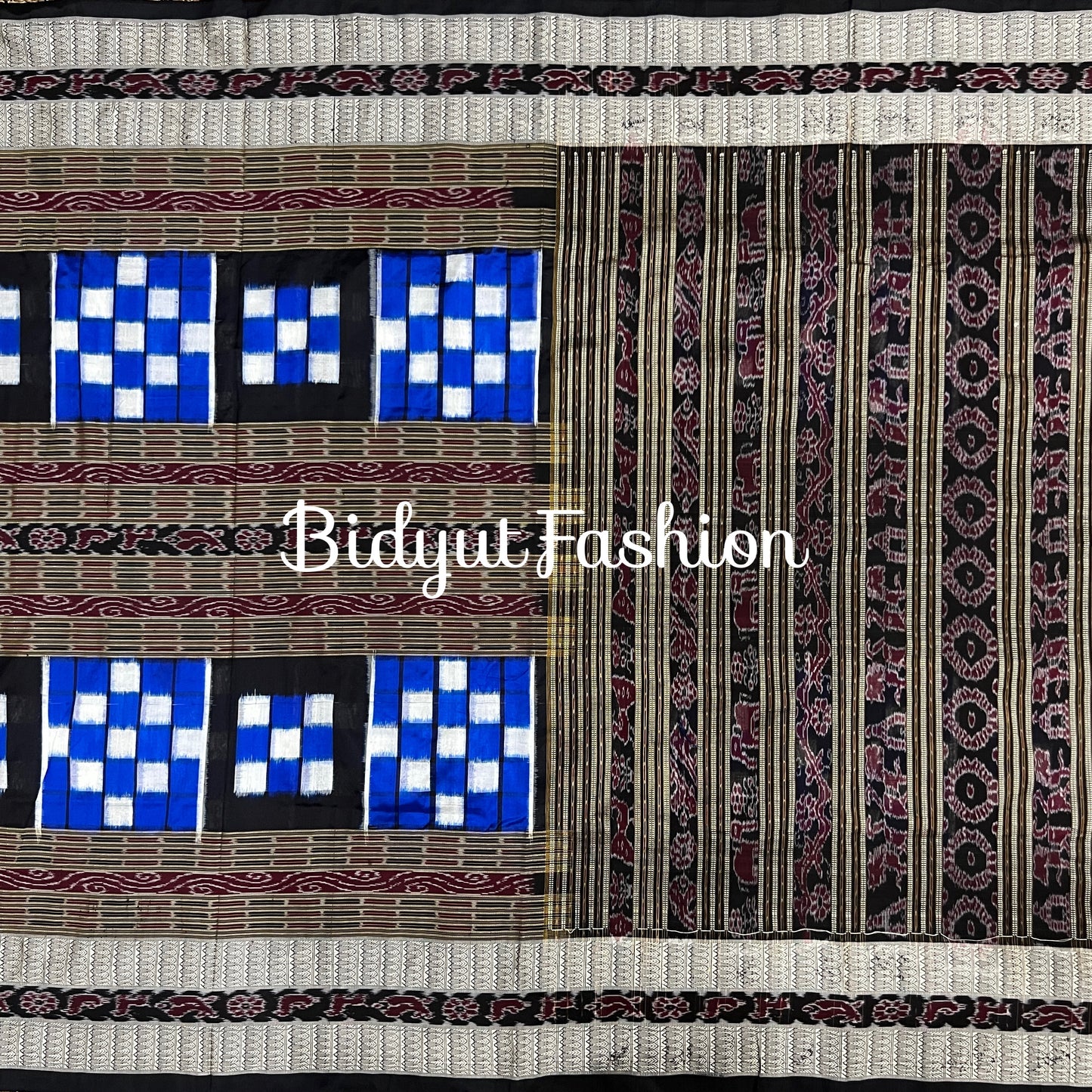 Handlooms of Odisha Sambalpuri Double Ikat Bichitrapuri Silk Saree Blue color