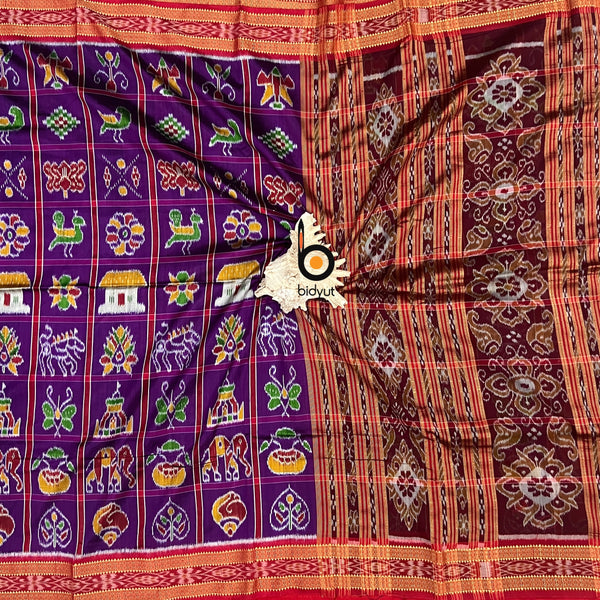 Magenta color Nabakothi | Nuapatna Ikat Khandua Sarees | Odisha Handloom Collection at Bidyut Fashion House - Bidyut Fashion