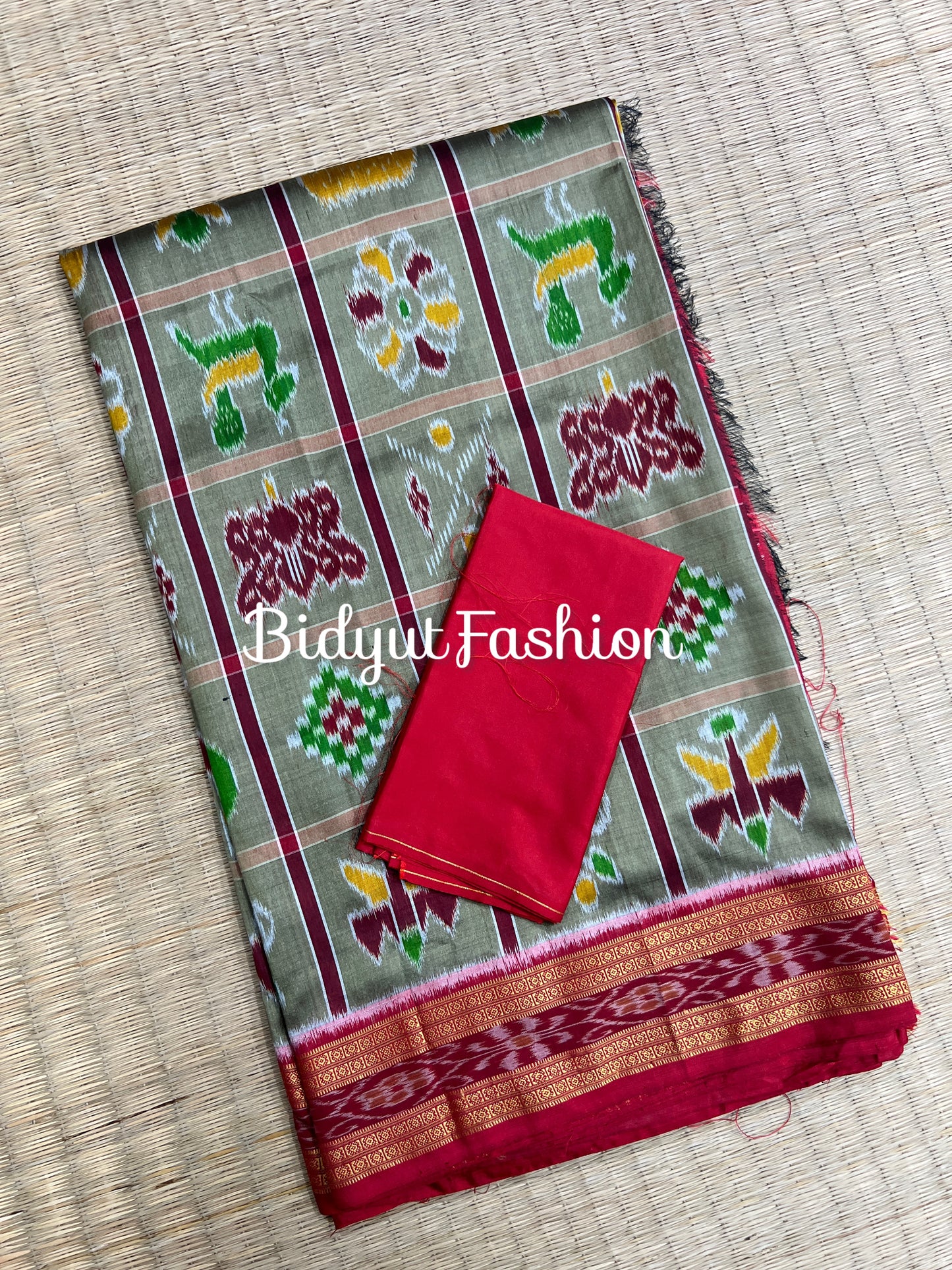 Earthy Tussar color Nabakothi | Nuapatna Ikat Khandua Sarees | Odisha Handloom Collection at Bidyut Fashion House