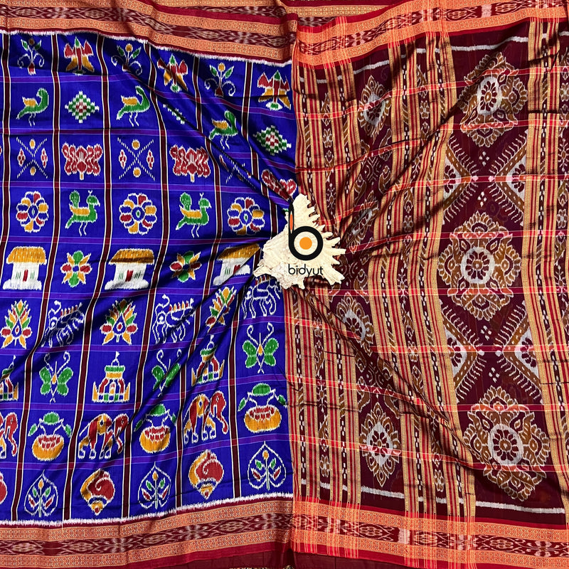 Odisha handloom Blue color Nabakothi Khandua Ikat Silk Saree