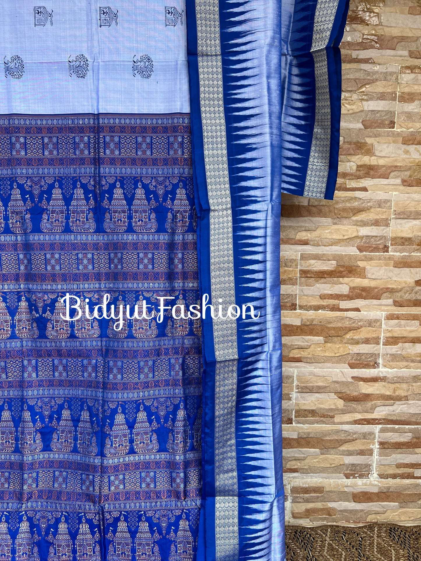 Handlooms of Odisha Sambalpuri Bomkai Silk Saree Blue color
