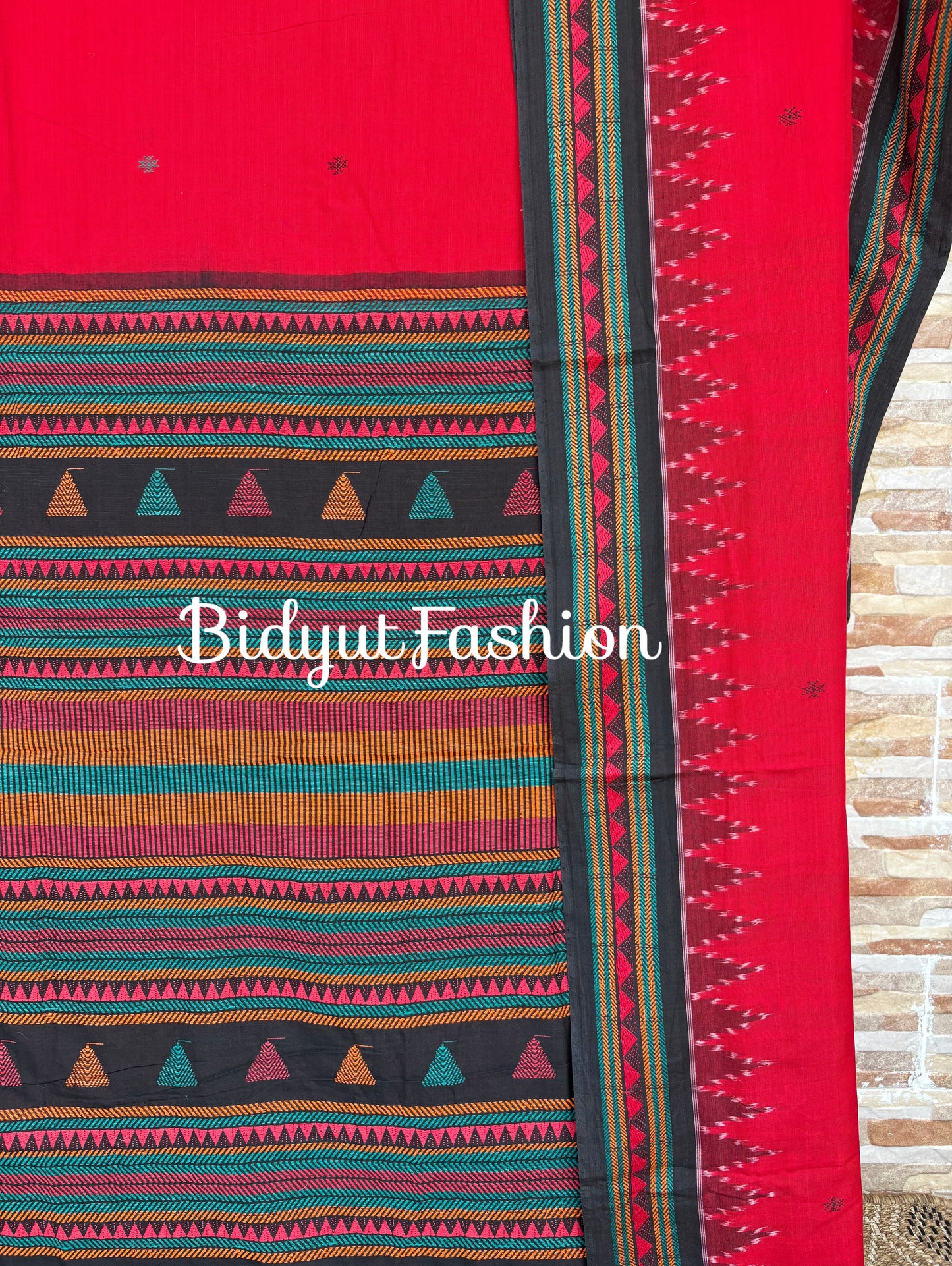 Handlooms of Odisha Dongria Design Cotton Saree - Red color saree