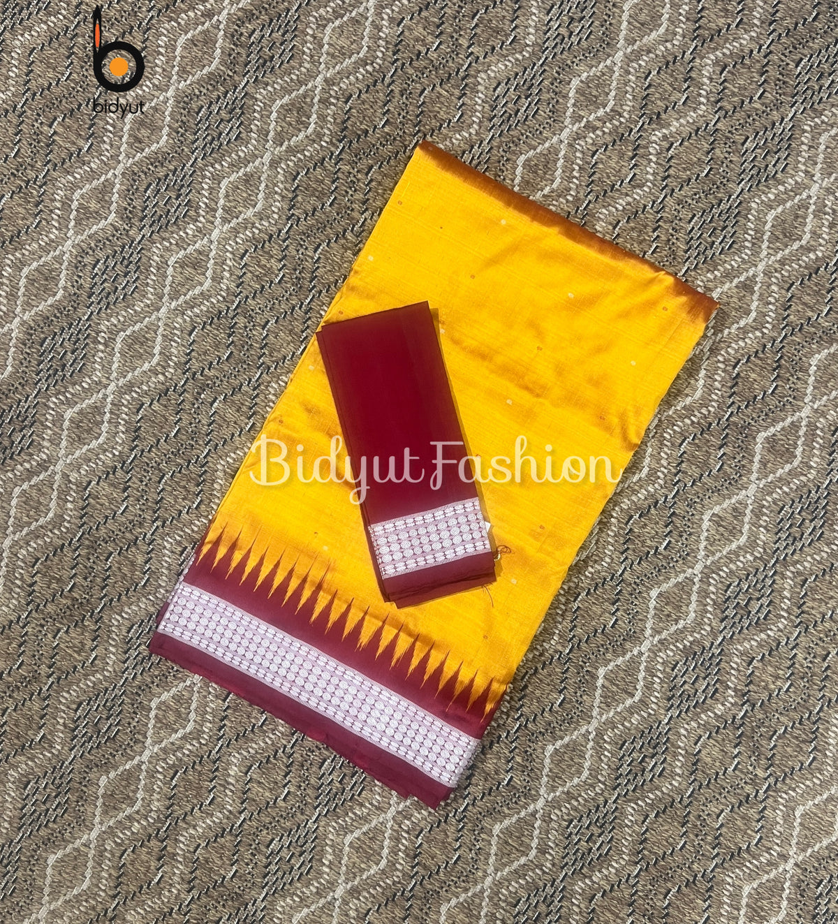 Handlooms of Odisha Sambalpuri Bomkai Silk Saree Rust Orange color