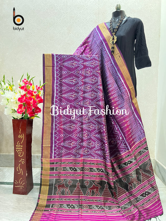 Handlooms of Odisha Ikat Silk Dupatta Magenta color