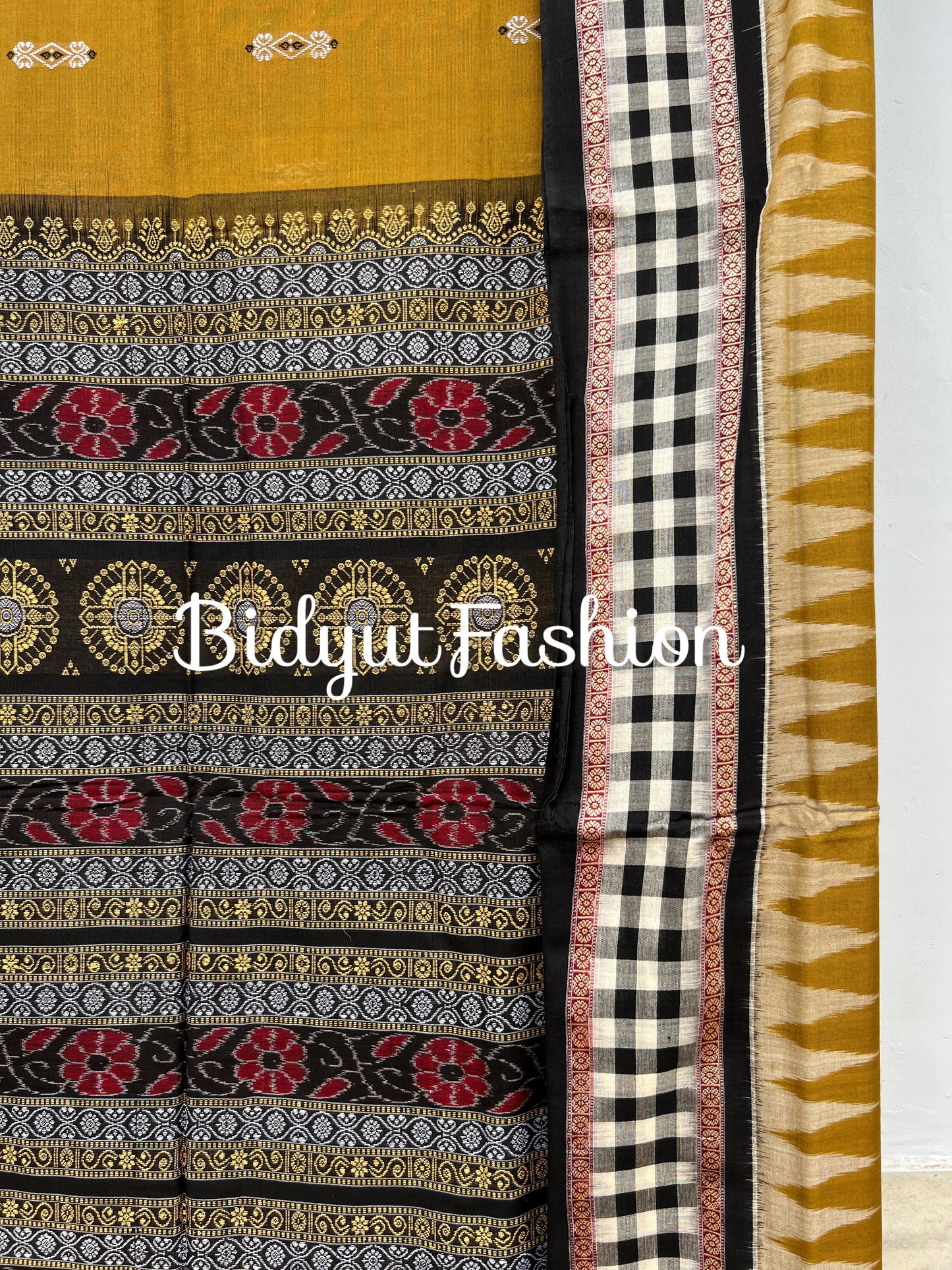 Handlooms of Odisha Sambalpuri Bomkai Cotton Saree Olive green color