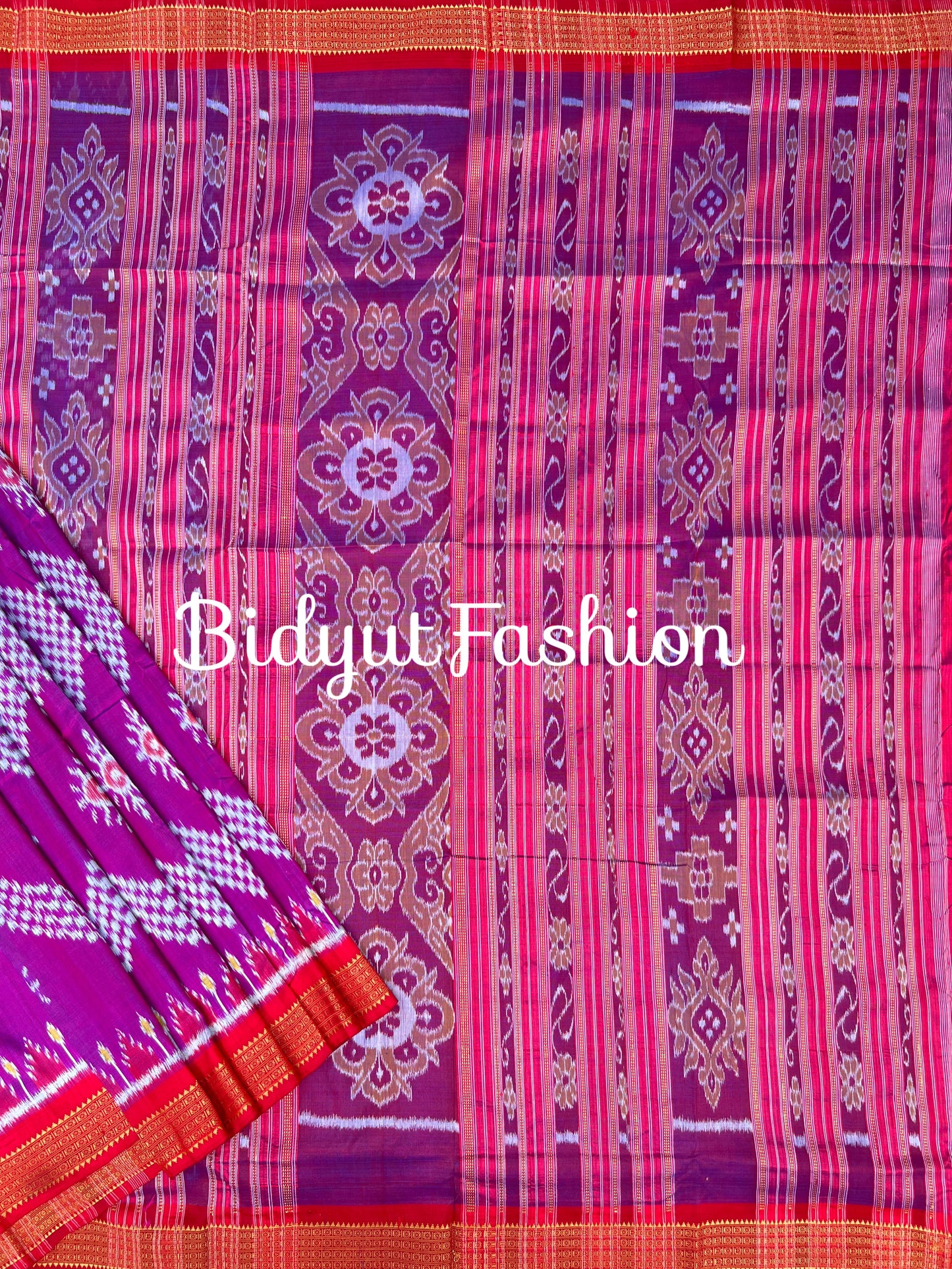 Handlooms of Odisha Nuapatna Khandua Taraballi Ikat Silk Saree Magenta color