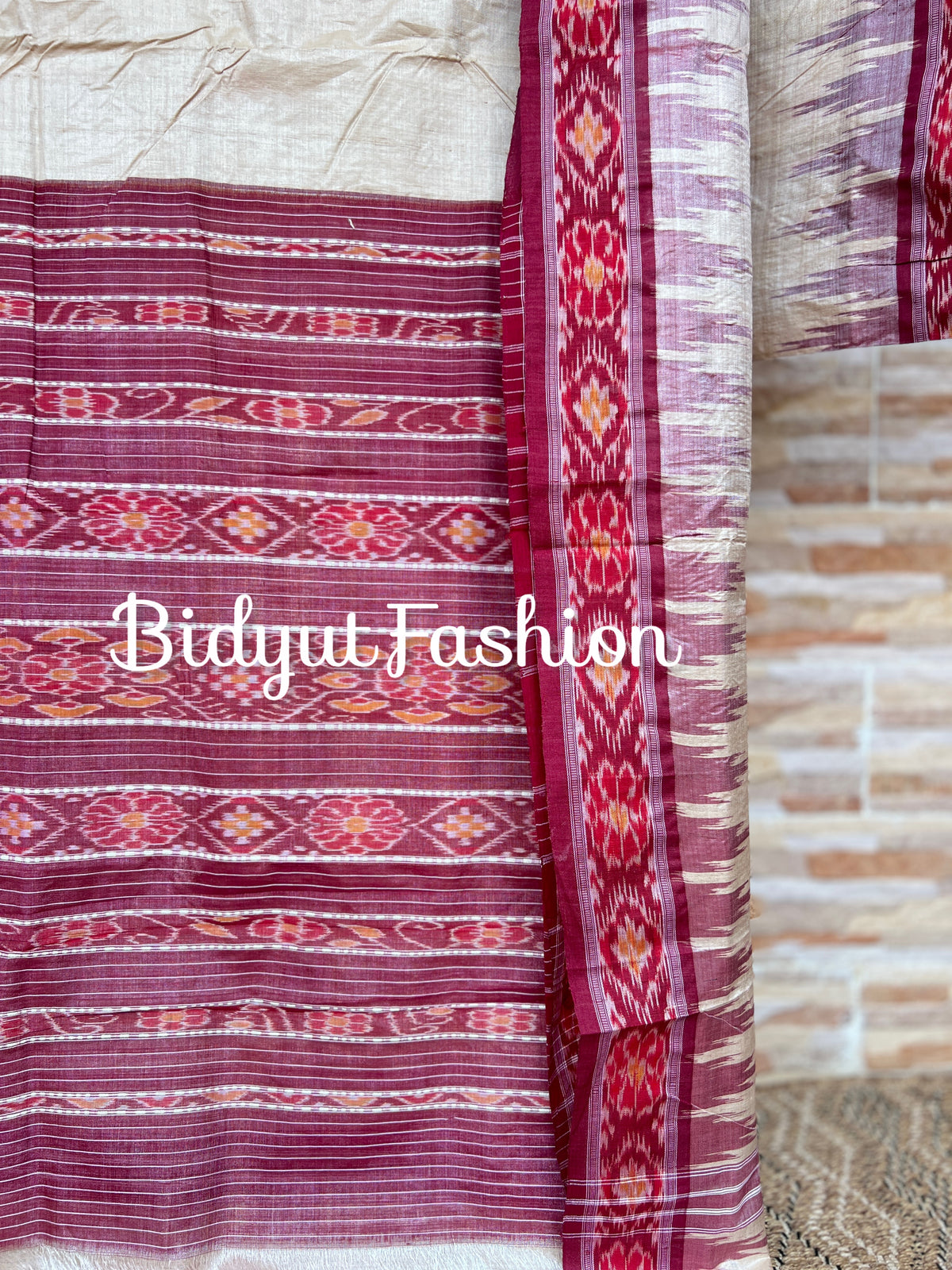Handlooms of Odisha Gopalpur Ikat Tussar Silk Saree maroon green