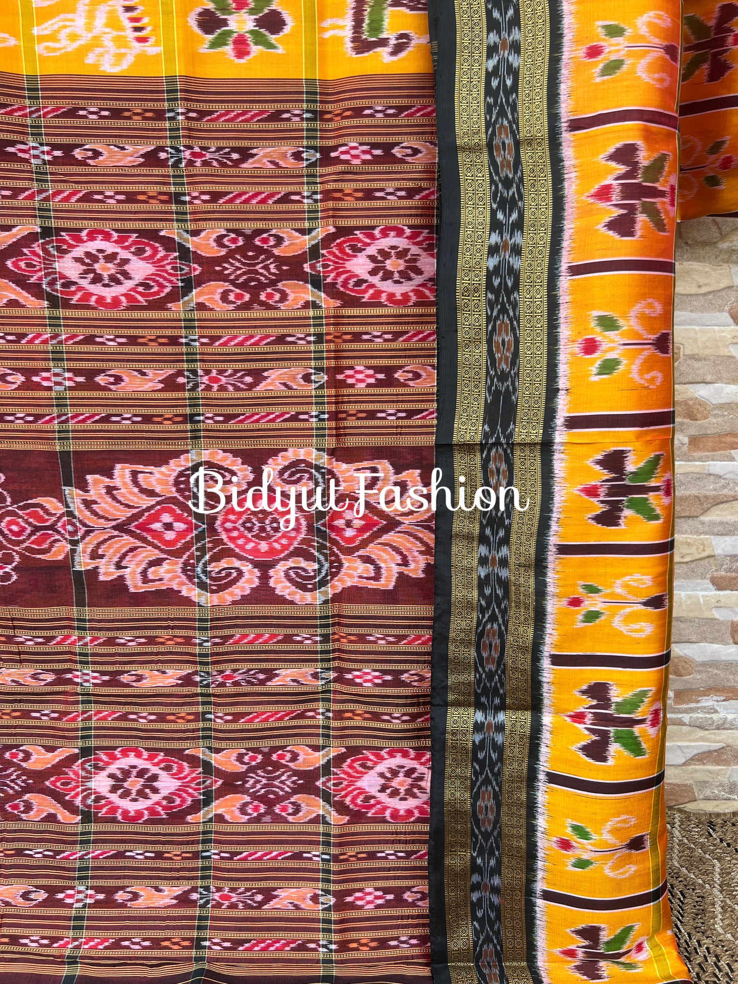 Odisha handloom Nabakothi Ikat  Silk Saree Yellow Color