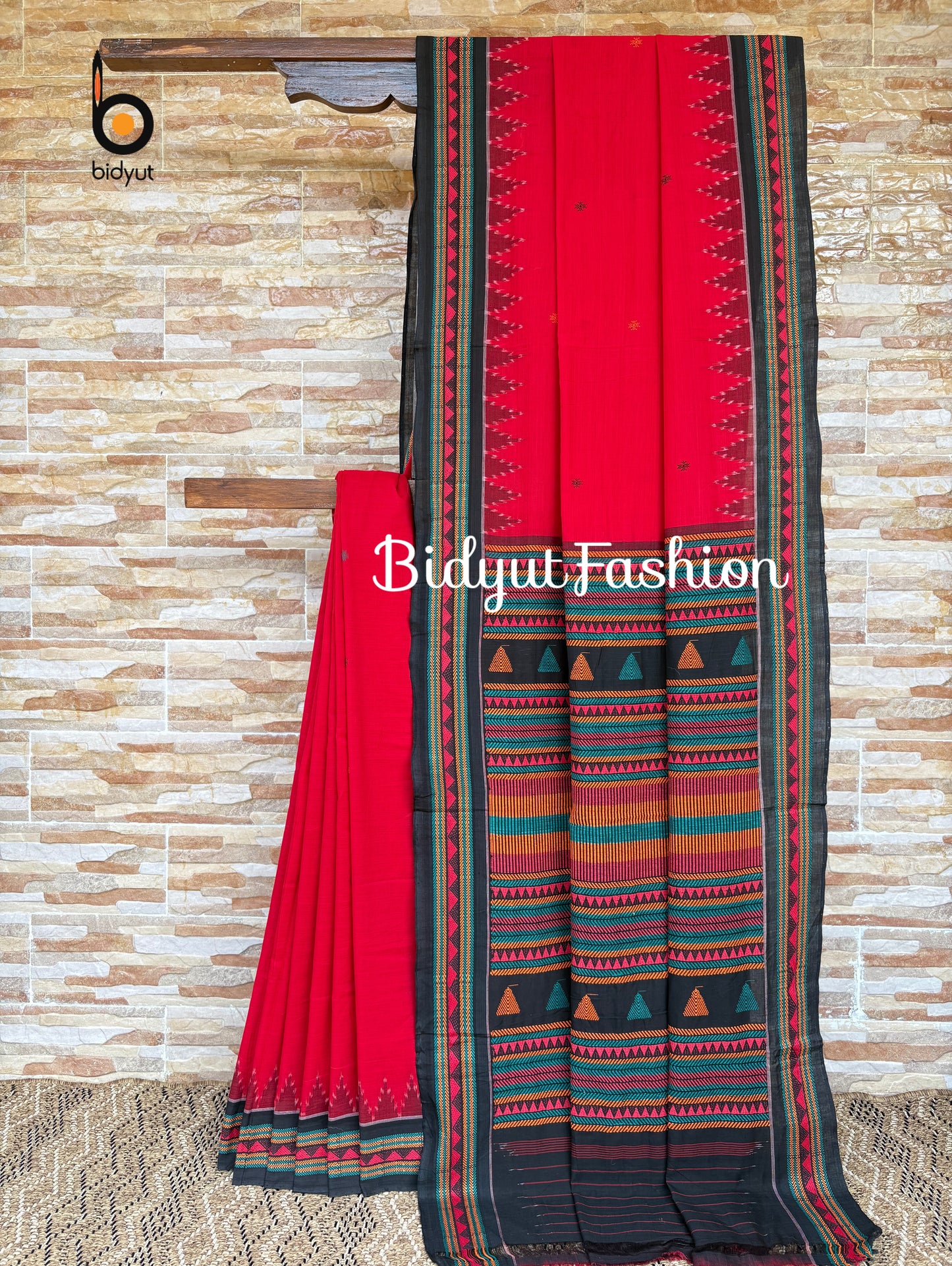 Handlooms of Odisha Dongria Design Cotton Saree - Red color saree
