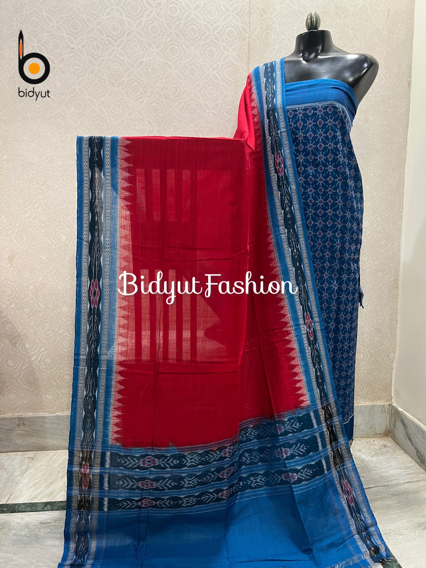 Handloom of Odisha Sambalpuri Ikat Cotton Unstitched Salwar Suit Set Blue color