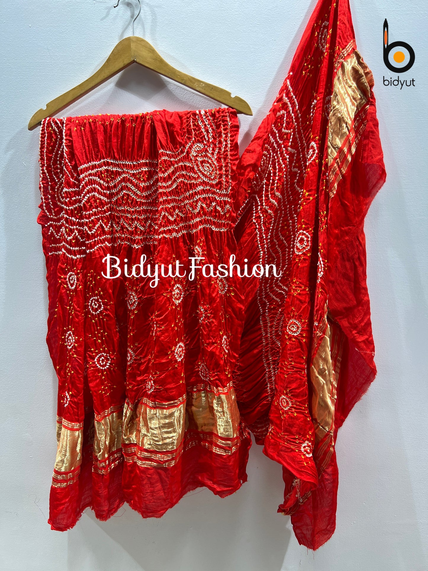 Bandhani Hand-Knotted Pure Gaji Silk Dupatta Red Color