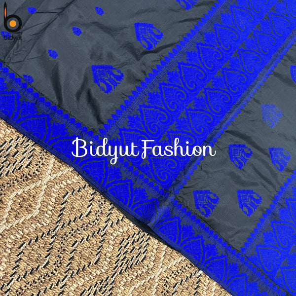 Assam Handloom Paat Silk Saree - Black saree - Bidyut Fashion