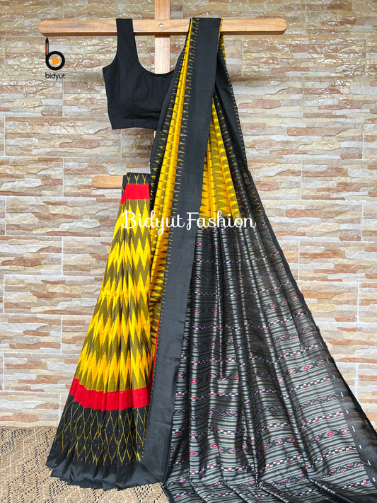 Handlooms of Odisha Sambalpuri Ikat Silk Saree Yellow color