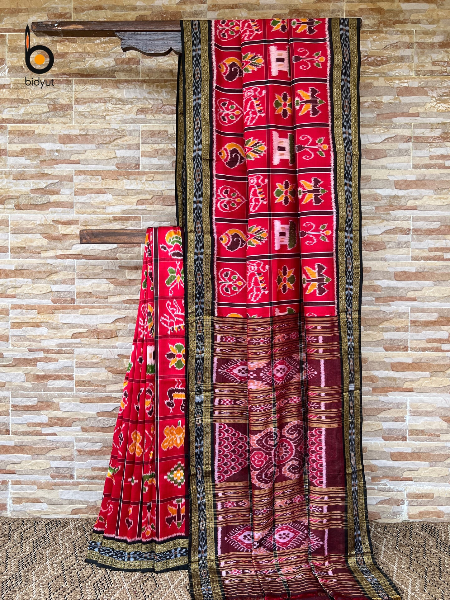 Handlooms of Odisha Nuapatna Khandua Nabakothi Ikat Silk Saree Red color