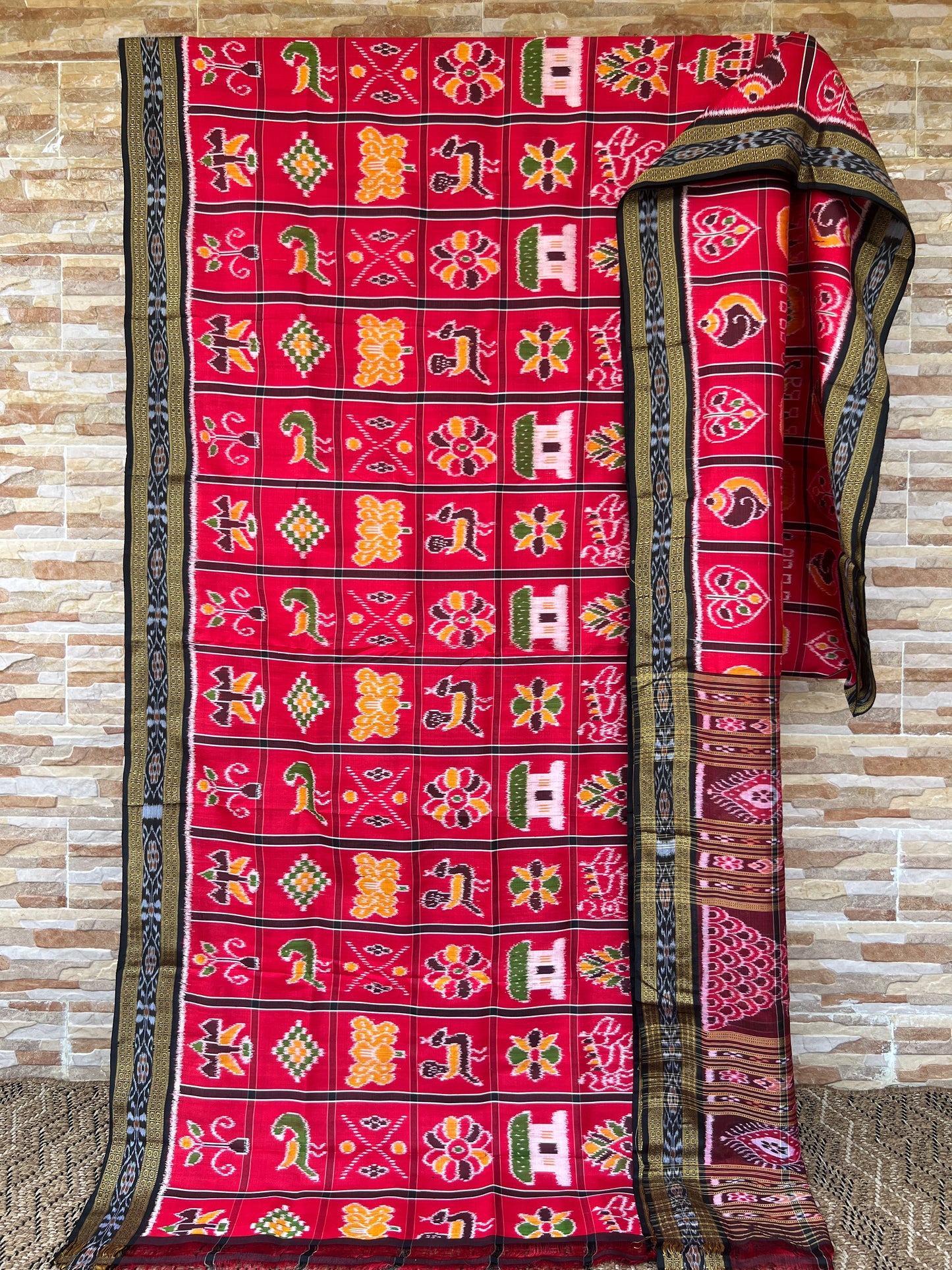 Handlooms of Odisha Nuapatna Khandua Nabakothi Ikat Silk Saree Red color