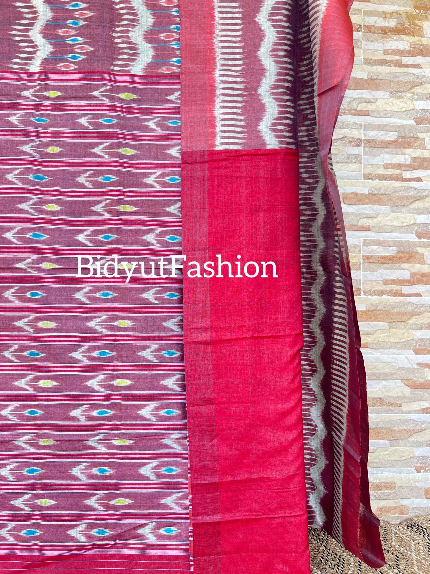 Handlooms of Odisha Gopalpur Ikat Tussar Silk Saree Red color base