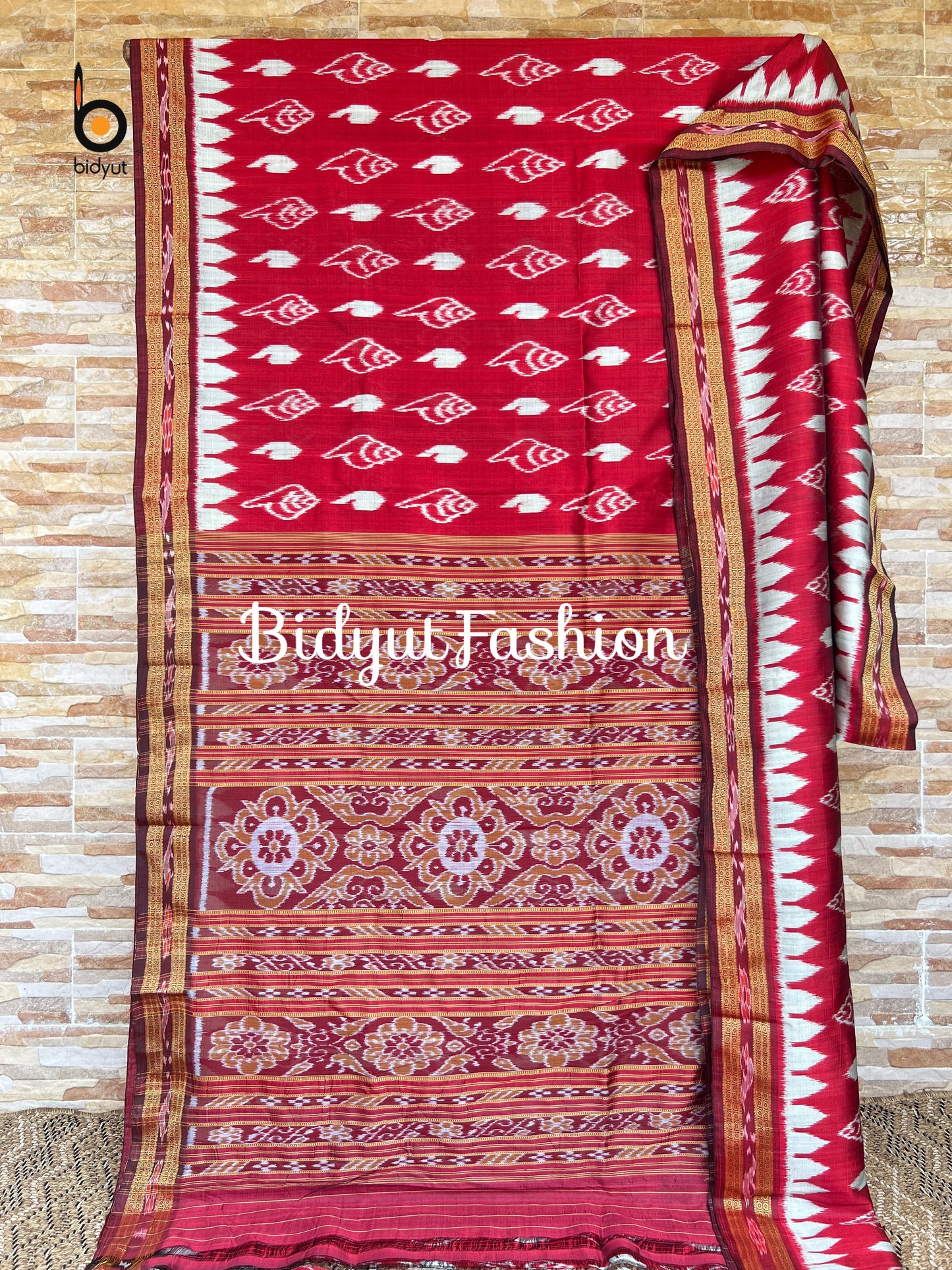 Handlooms of Odisha Nuapatna Khandua Ikat Silk Saree Red Color