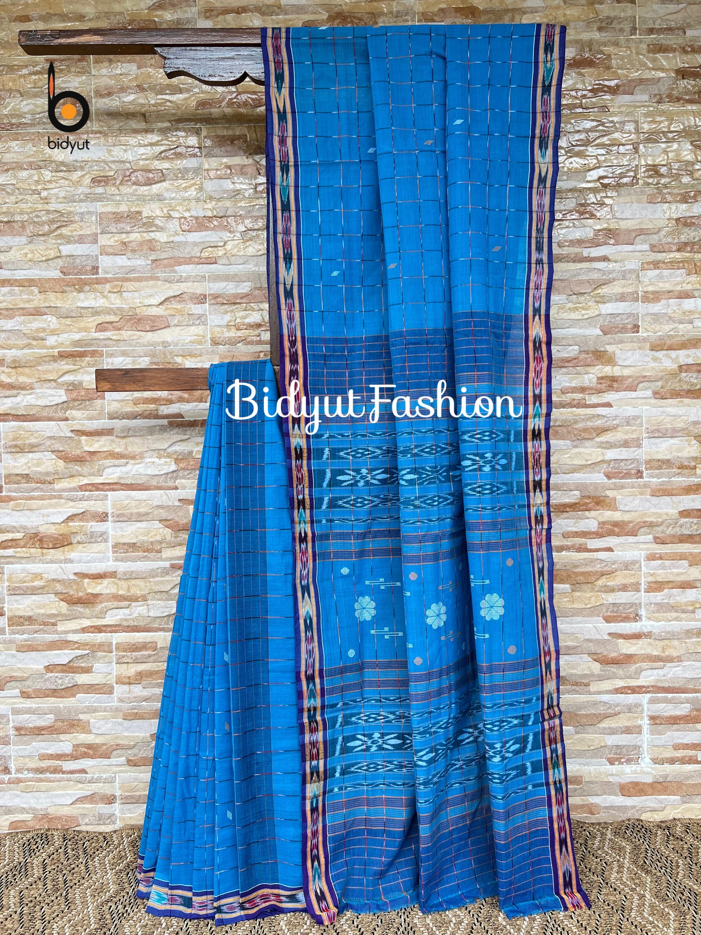 Handlooms of Odisha Jagatsinghpur Suta Ikat Cotton saree Blue color