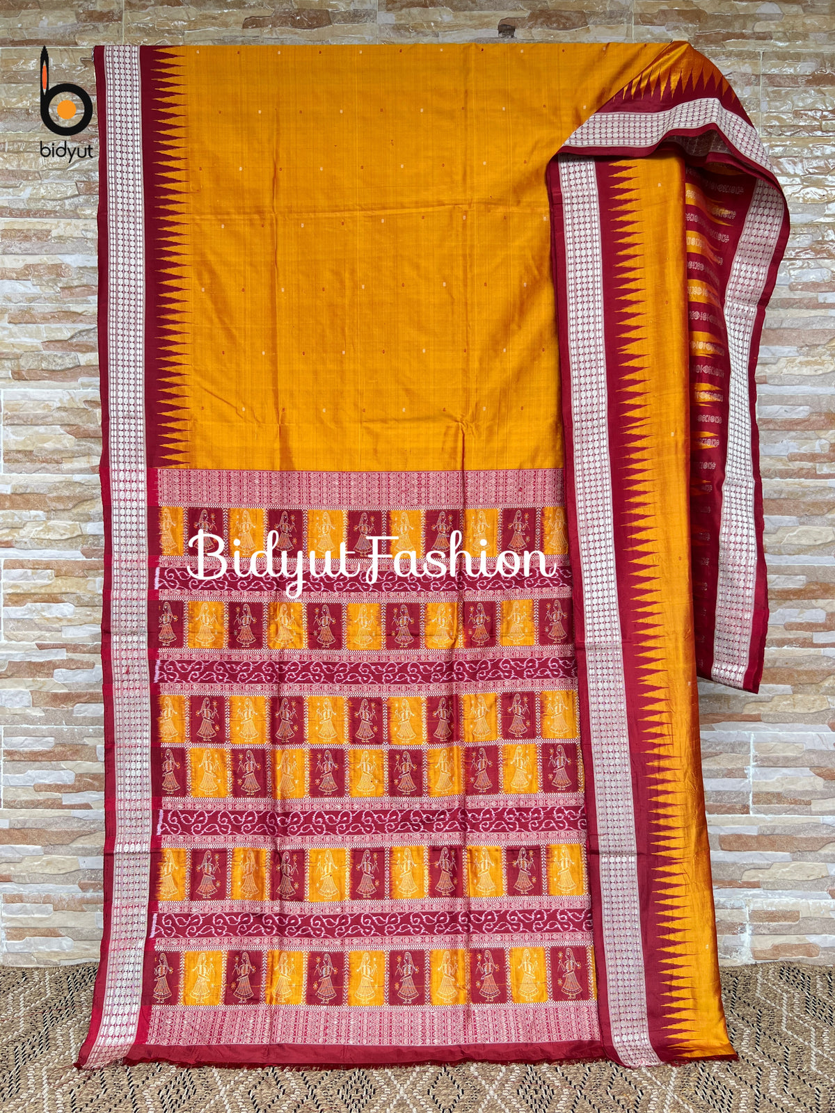 Handlooms of Odisha Sambalpuri Bomkai Silk Saree Rust Orange color
