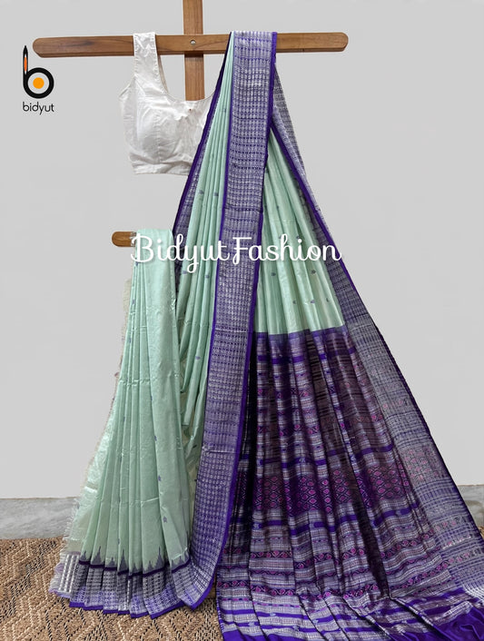 Masterpiece of Odisha handloom Dasphulia Silk Saree mint green color | Bomkai with Sambalpuri Ikat