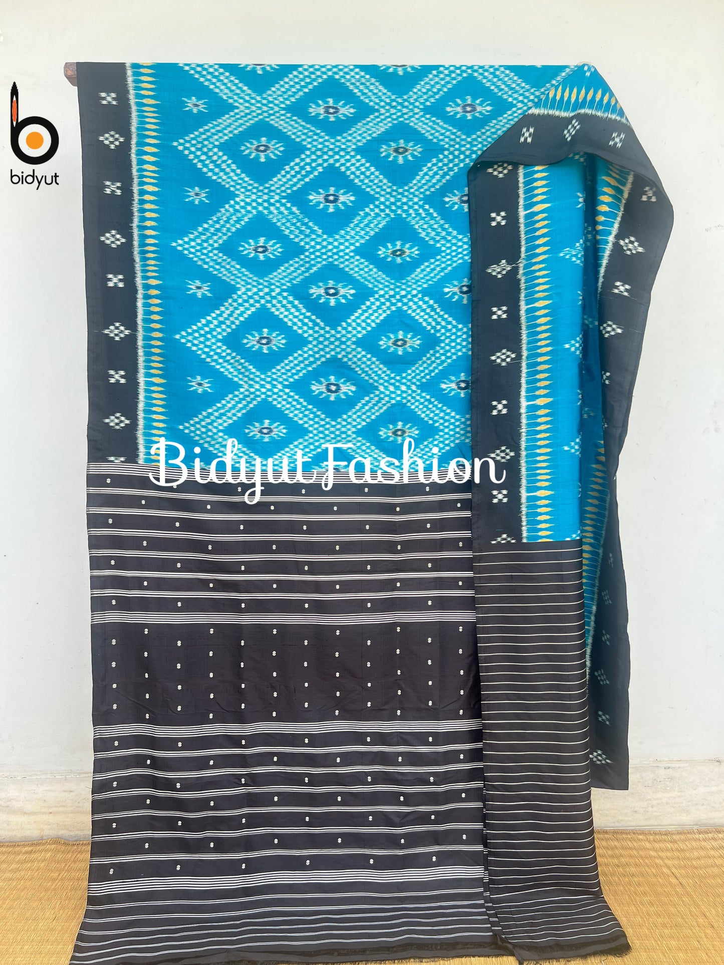 Handlooms of Odisha Nuapatna Khandua Taraballi Ikat Silk Saree blue color