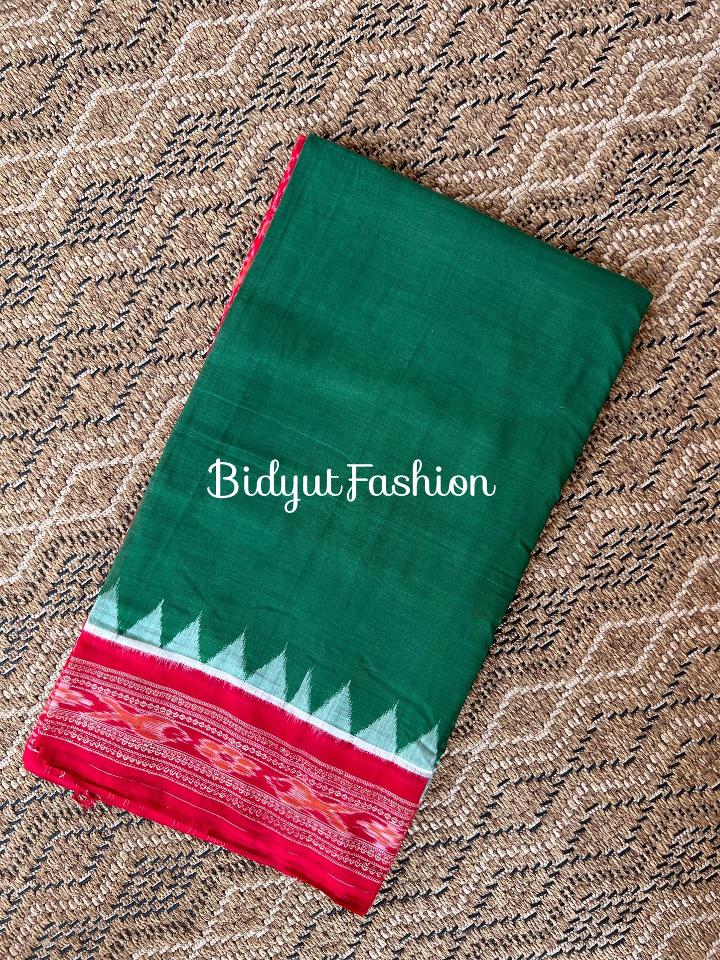 Handlooms of Odisha Sambalpuri Ikat Cotton Saree Green Color