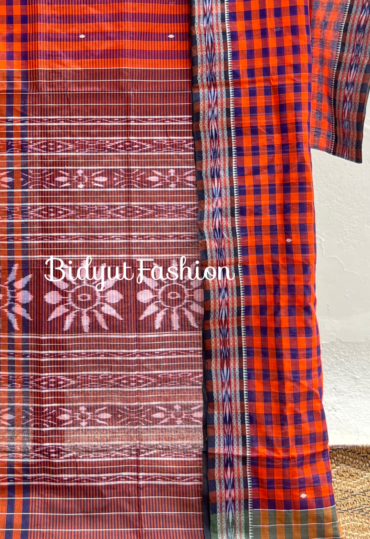Handlooms of Odisha Jagatsinghpur Suta Ikat Cotton Saree Orange color