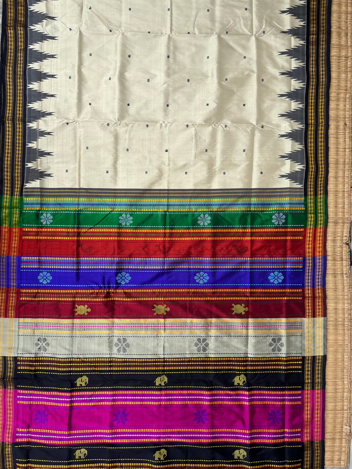 Handlooms of Odisha Berhampuri Double Palla Silk Saree Beige color