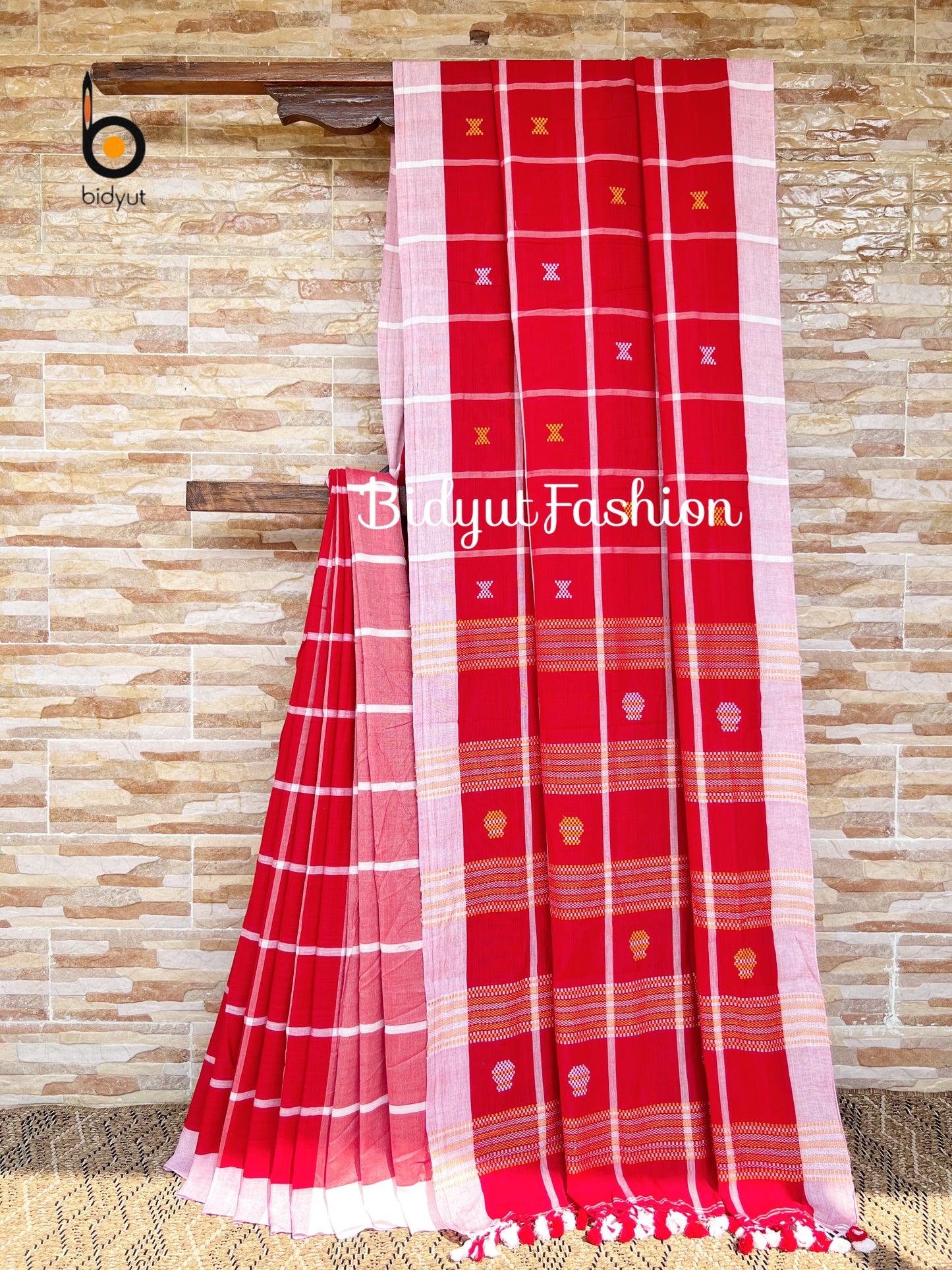 Handlooms of Odisha Santhal Tribal Cotton Sarees Red color