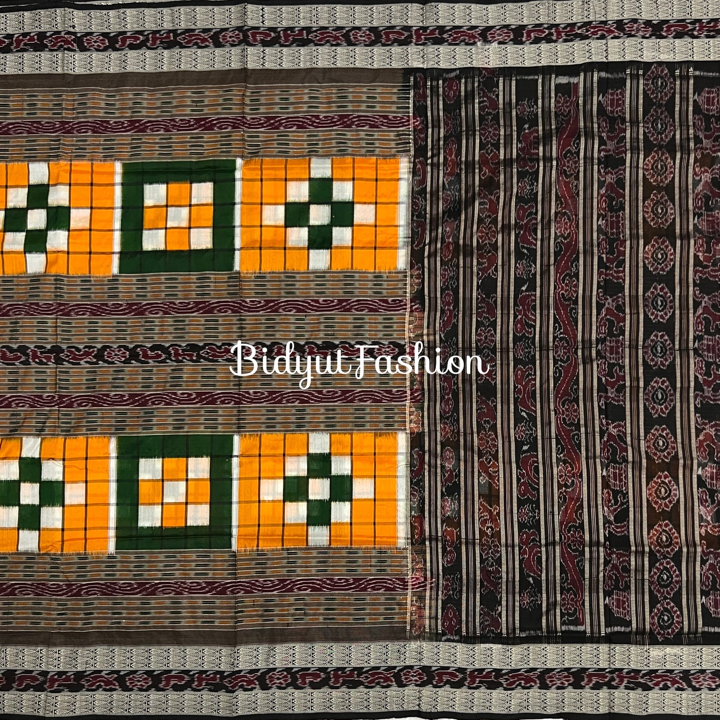 Handlooms of Odisha Sambalpuri Double Ikat Bichitrapuri Silk Saree Orange color