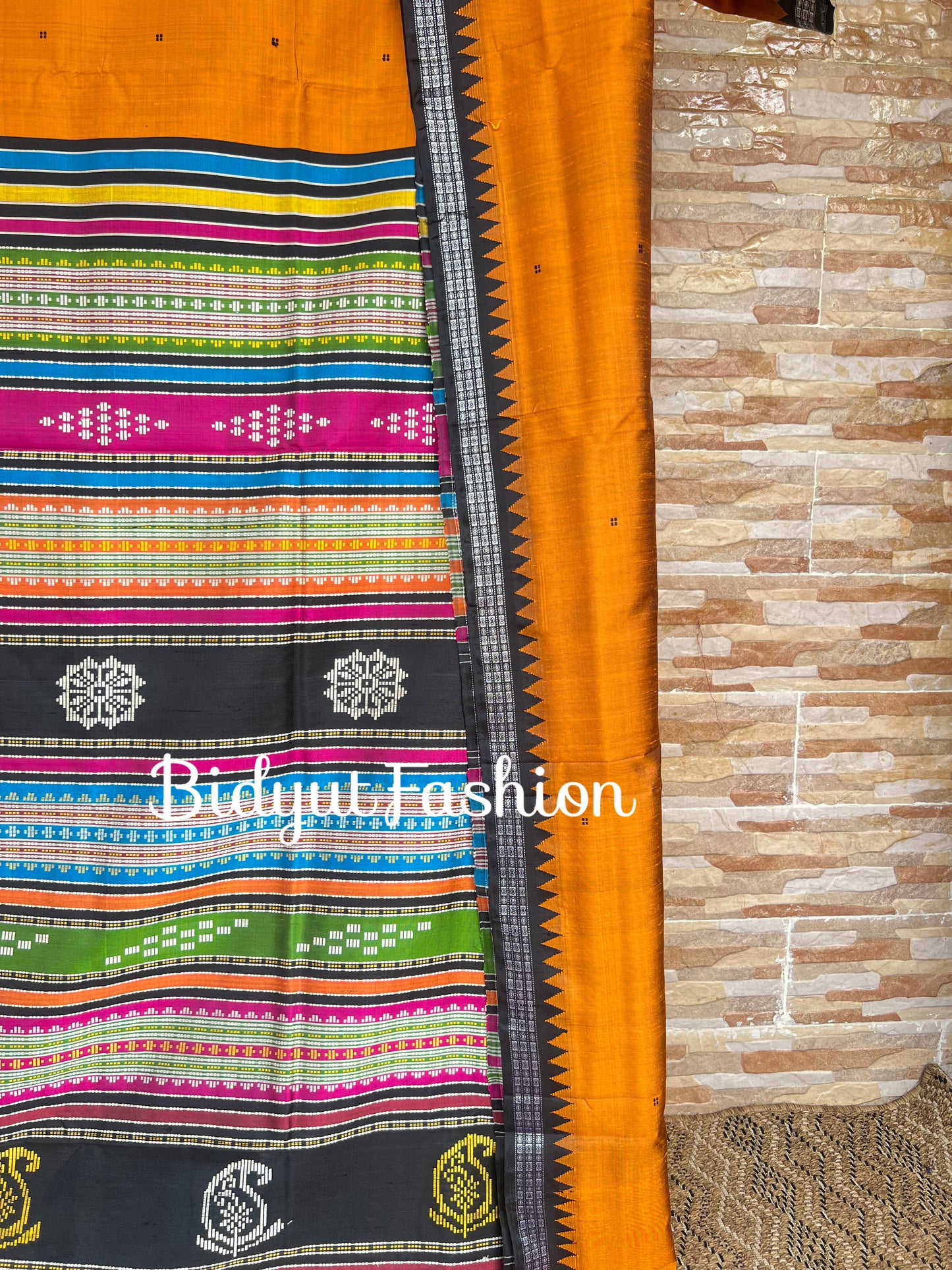 Handlooms of Odisha Berhampuri Double Palla Silk Saree Mustard yellow color