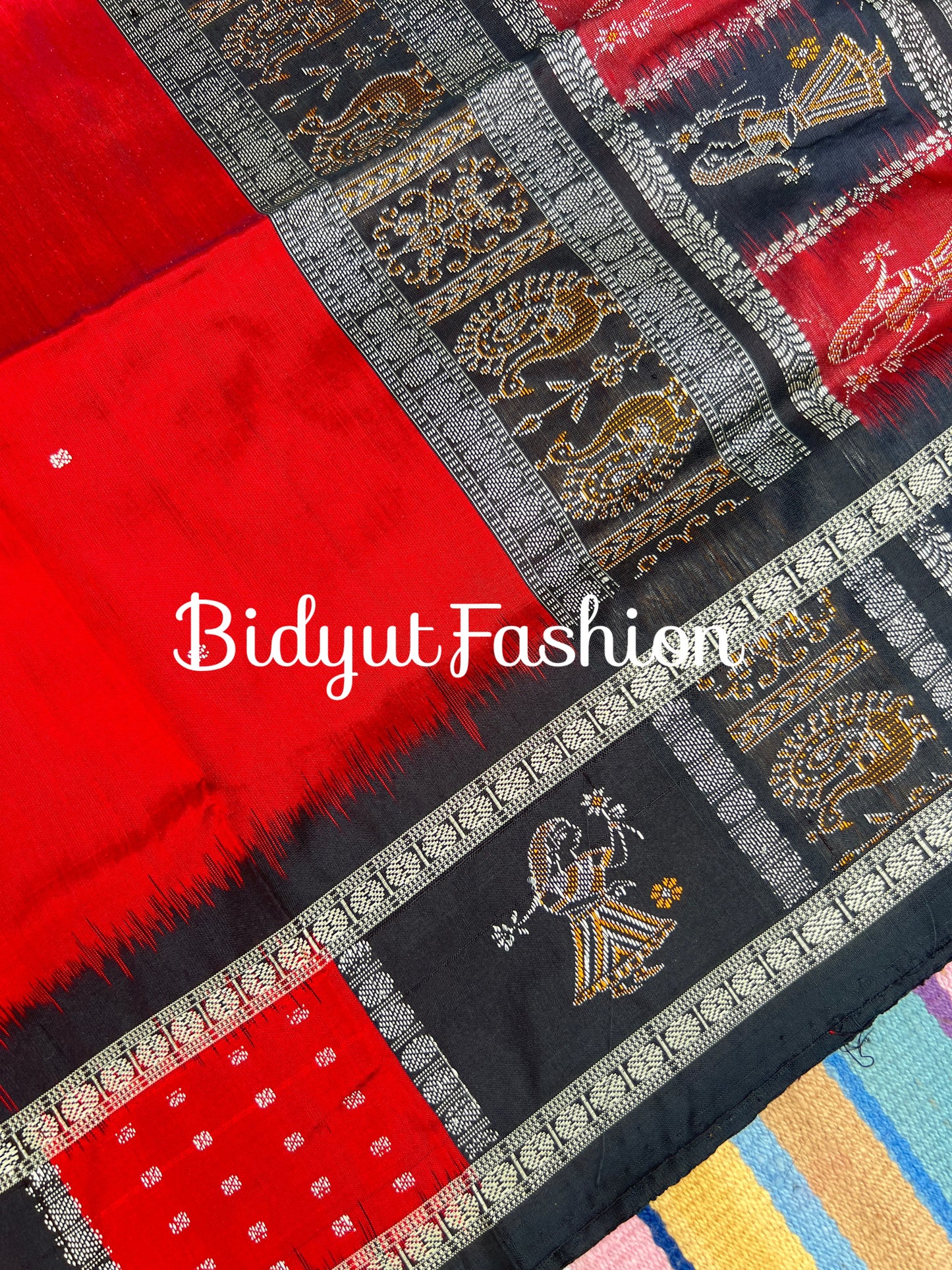 Handlooms of Odisha Putli Bomkai Silk Saree Red color