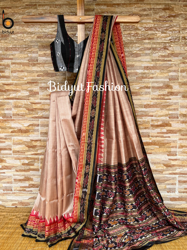 Odisha handloom Nuapatna|Khandua|Sambalpuri |Sachipar Ikat Silk Saree in rose gold color - Bidyut Fashion
