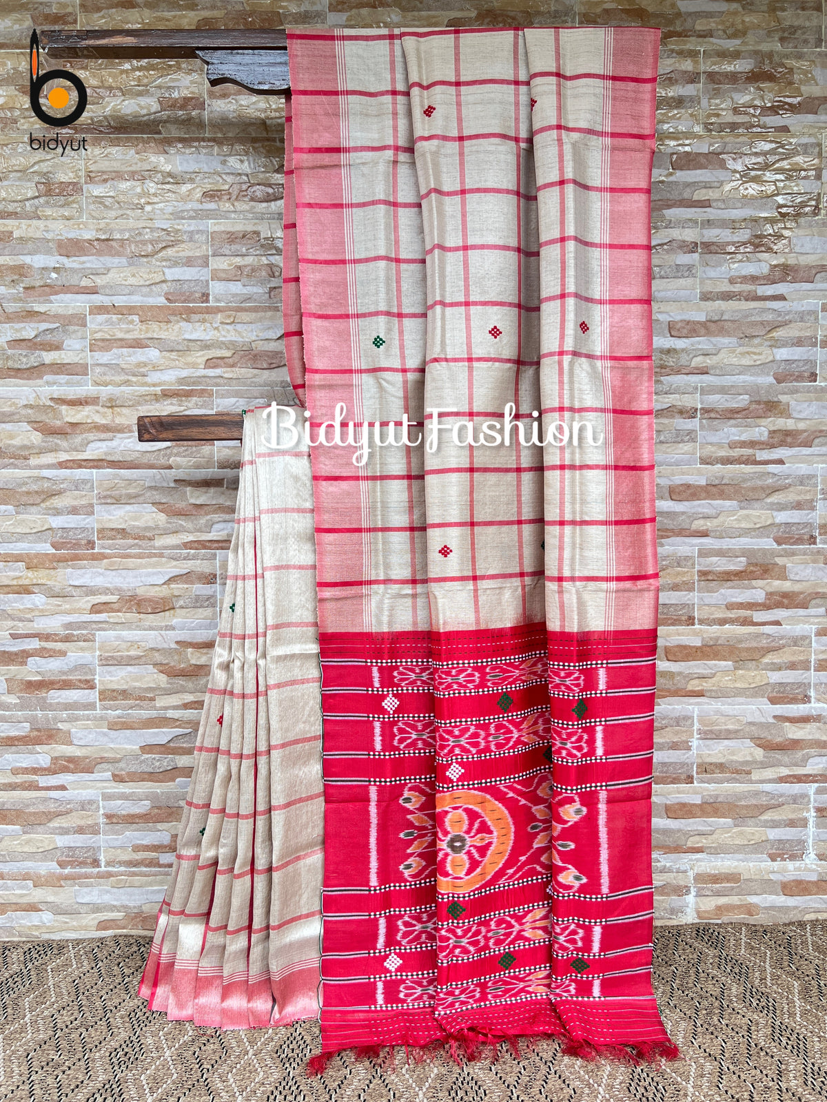 Handlooms of Odisha Santhal Tribal Tussar Silk Sarees Beige Color