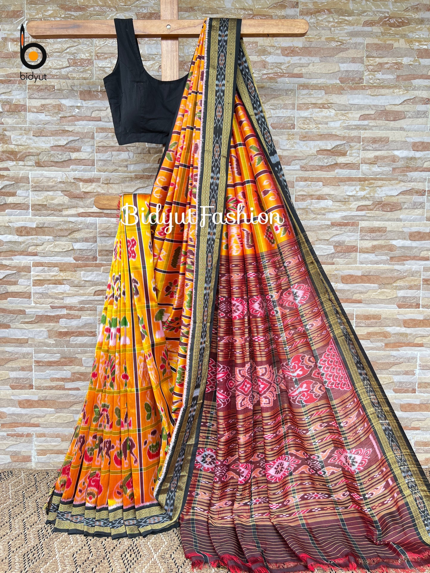 Odisha handloom Nabakothi Ikat  Silk Saree Yellow Color