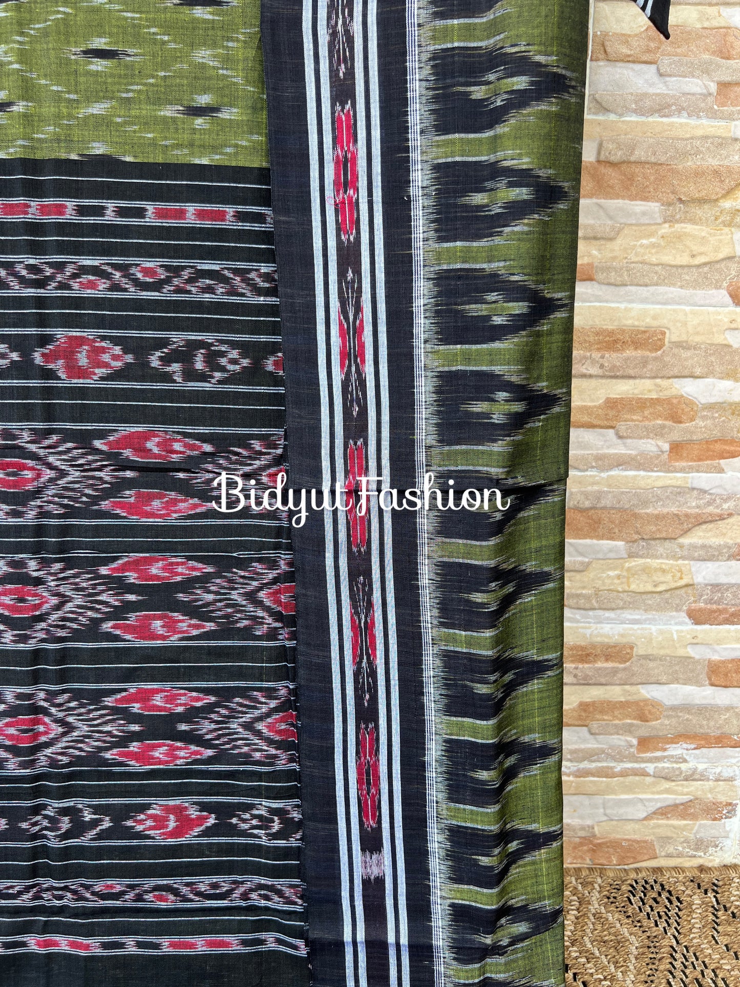 Handlooms of Odisha Maniabandha Nuapatna Ikat Cotton Saree Olive Green Color