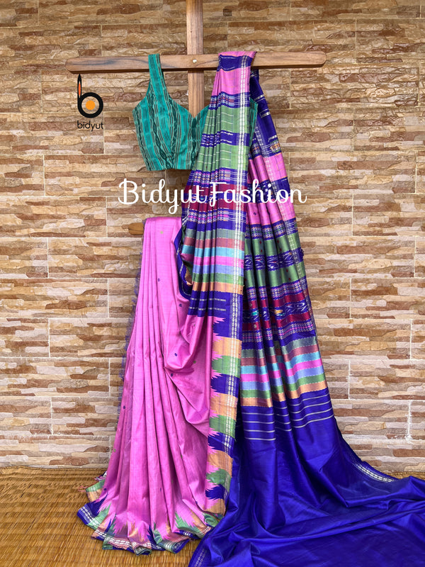 Buy online pink color Berhampuri Patta Silk Saree |Odisha handloom 