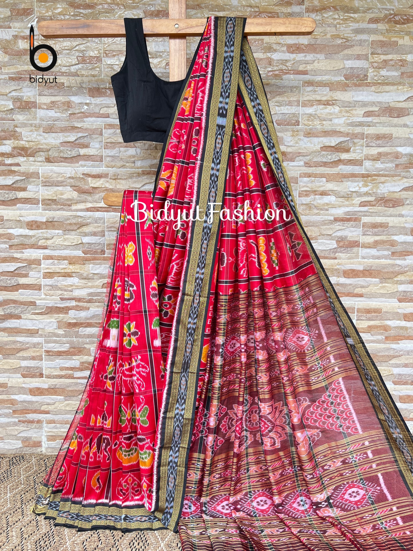 Handlooms of Odisha Nuapatna Khandua Nabakothi Ikat Silk Saree Red color