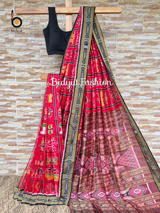 Red color Nabakothi Nuapatna Khandua Ikat Silk Saree Odisha Handloom