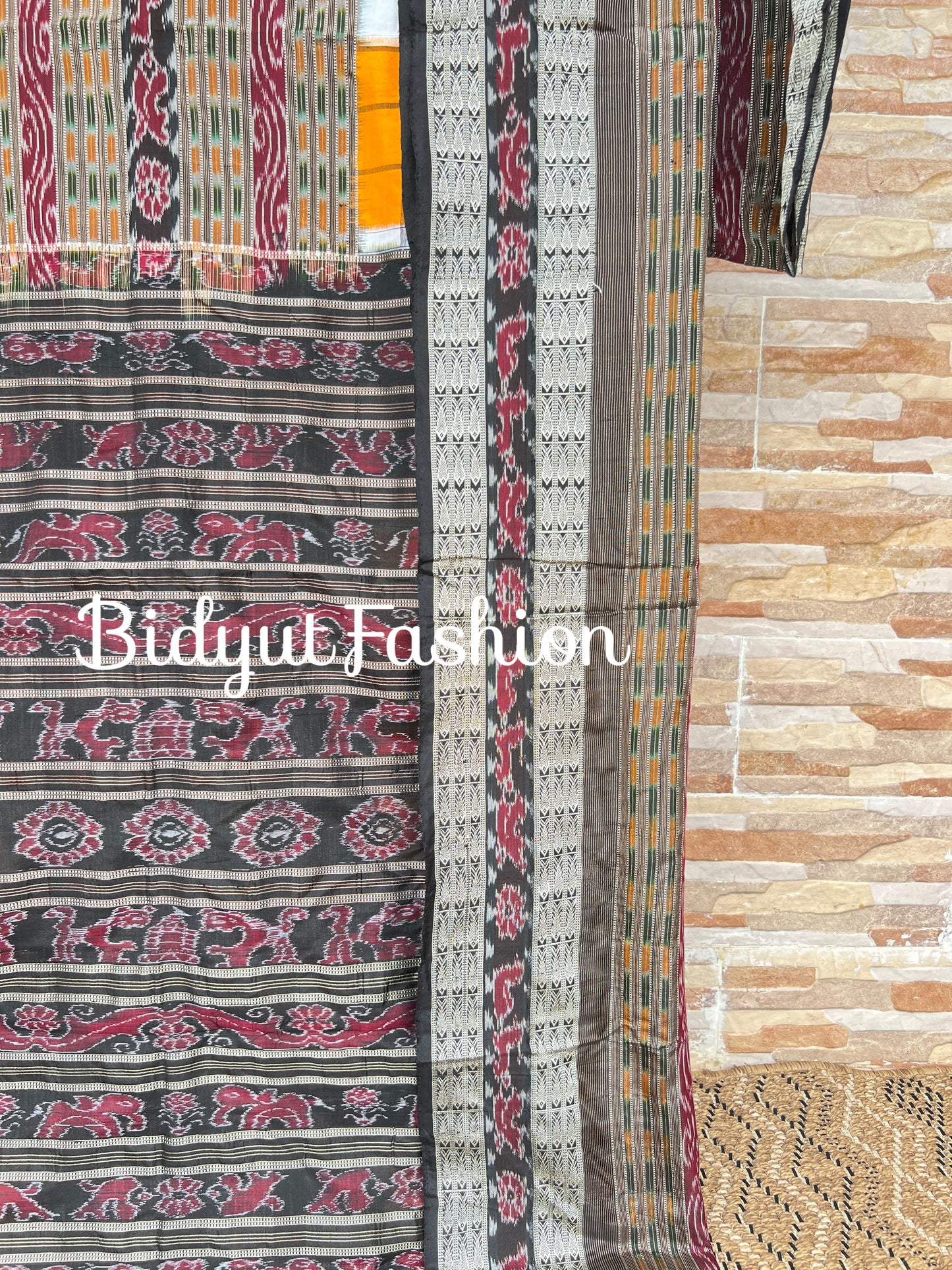 Handlooms of Odisha Sambalpuri Double Ikat Bichitrapuri Silk Saree Orange color