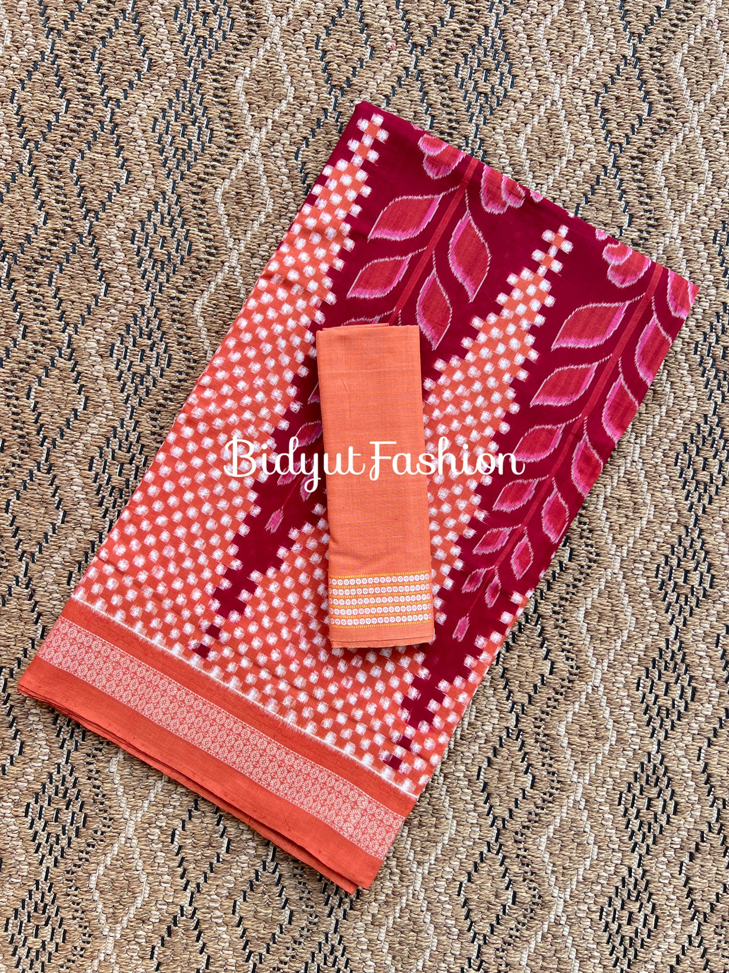 Handlooms of Odisha Sambalpuri Ikat cotton saree maroon color