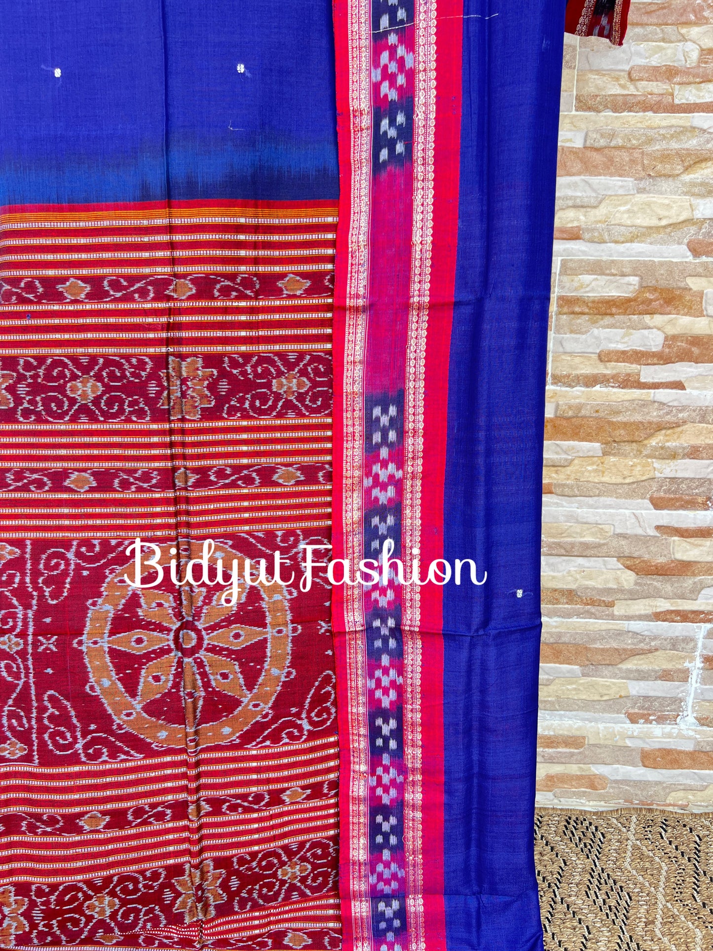 Handlooms of Odisha Sambalpuri Ikat Cotton Saree Blue Color