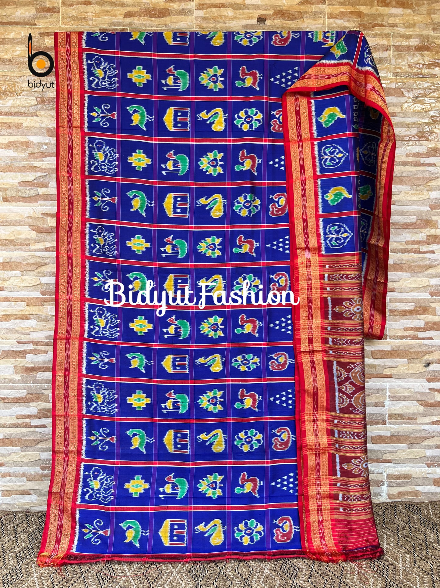 Handlooms of Odisha Nuapatna Khandua Nabakothi Ikat Silk Saree Blue color