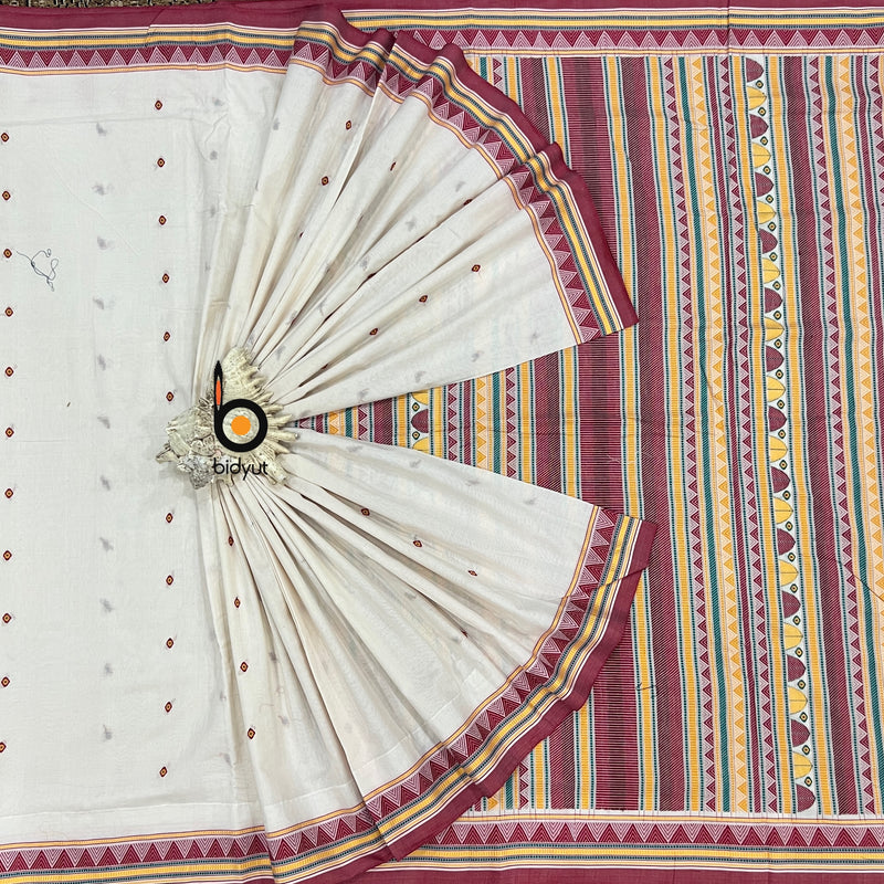 Odisha Handloom Dongria white color Cotton Saree