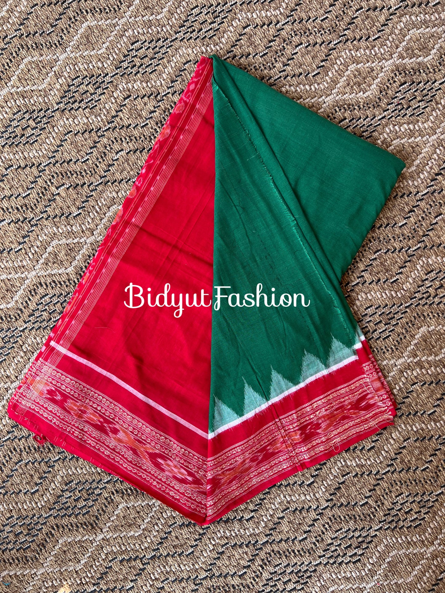 Handlooms of Odisha Sambalpuri Ikat Cotton Saree Green Color