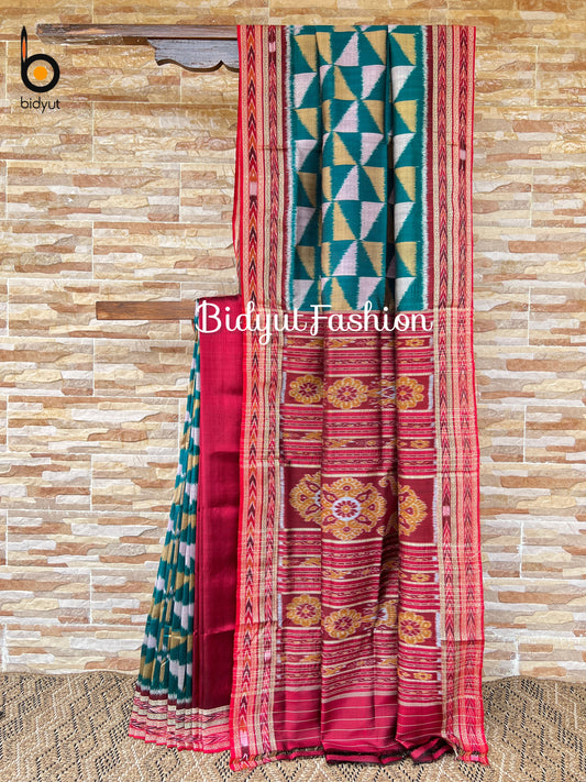 Handlooms of Odisha Nuapatna Khandua Ikat Silk Saree Green Color