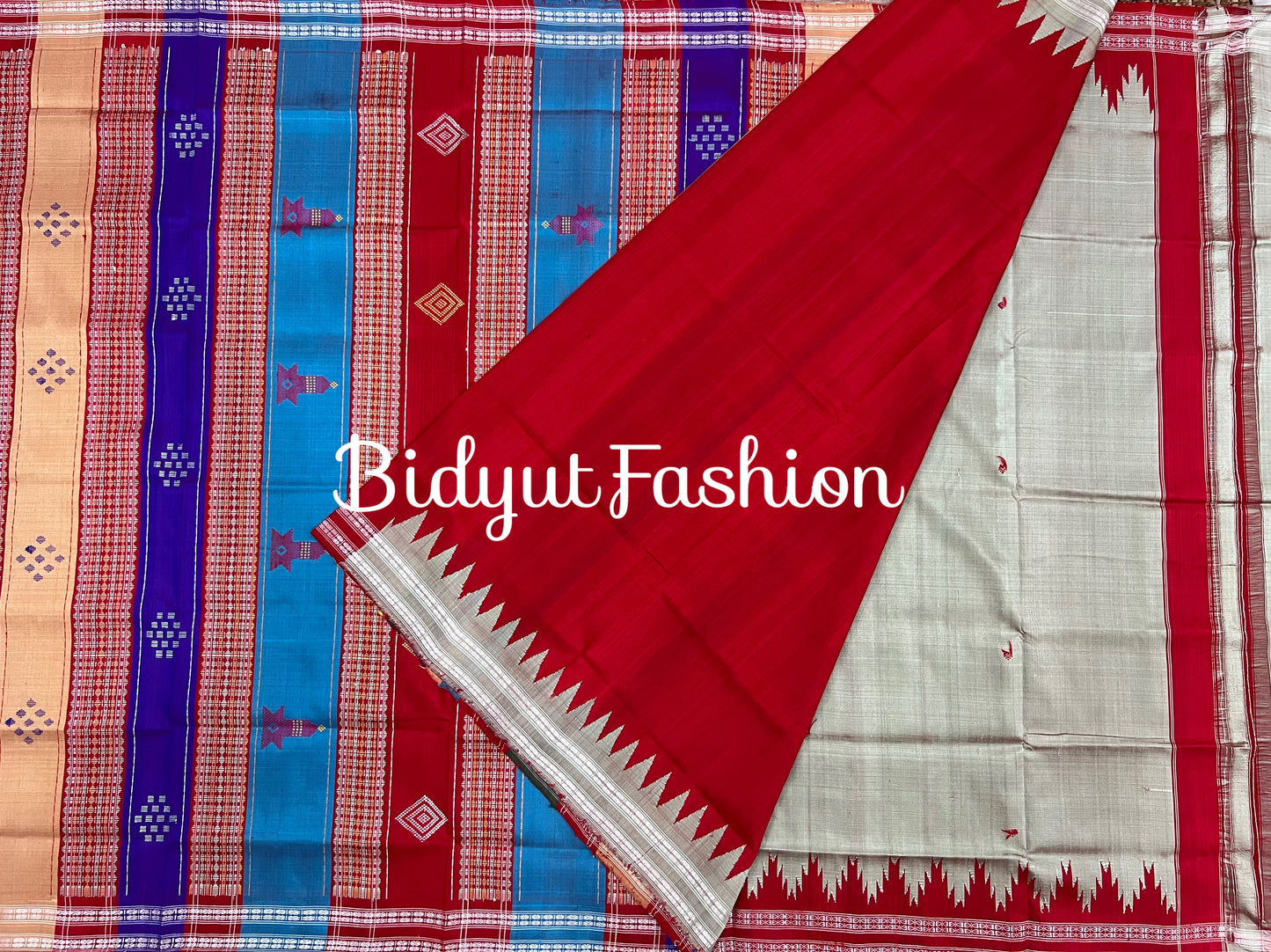 Handlooms of Odisha Berhampuri Double Palla Silk Saree Beige color