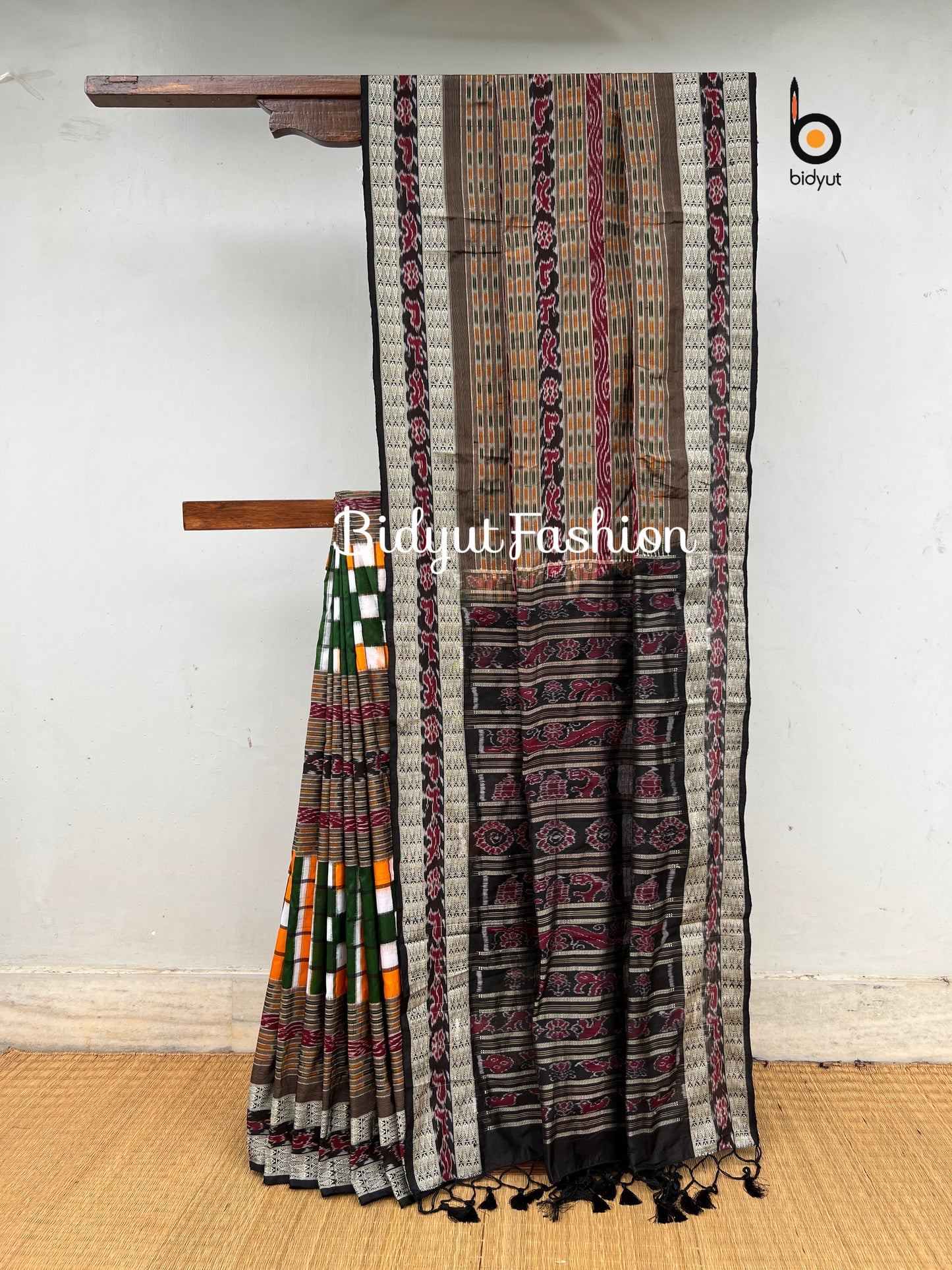 Handlooms of Odisha Sambalpuri Double Ikat Bichitrapuri Silk Saree Orange color