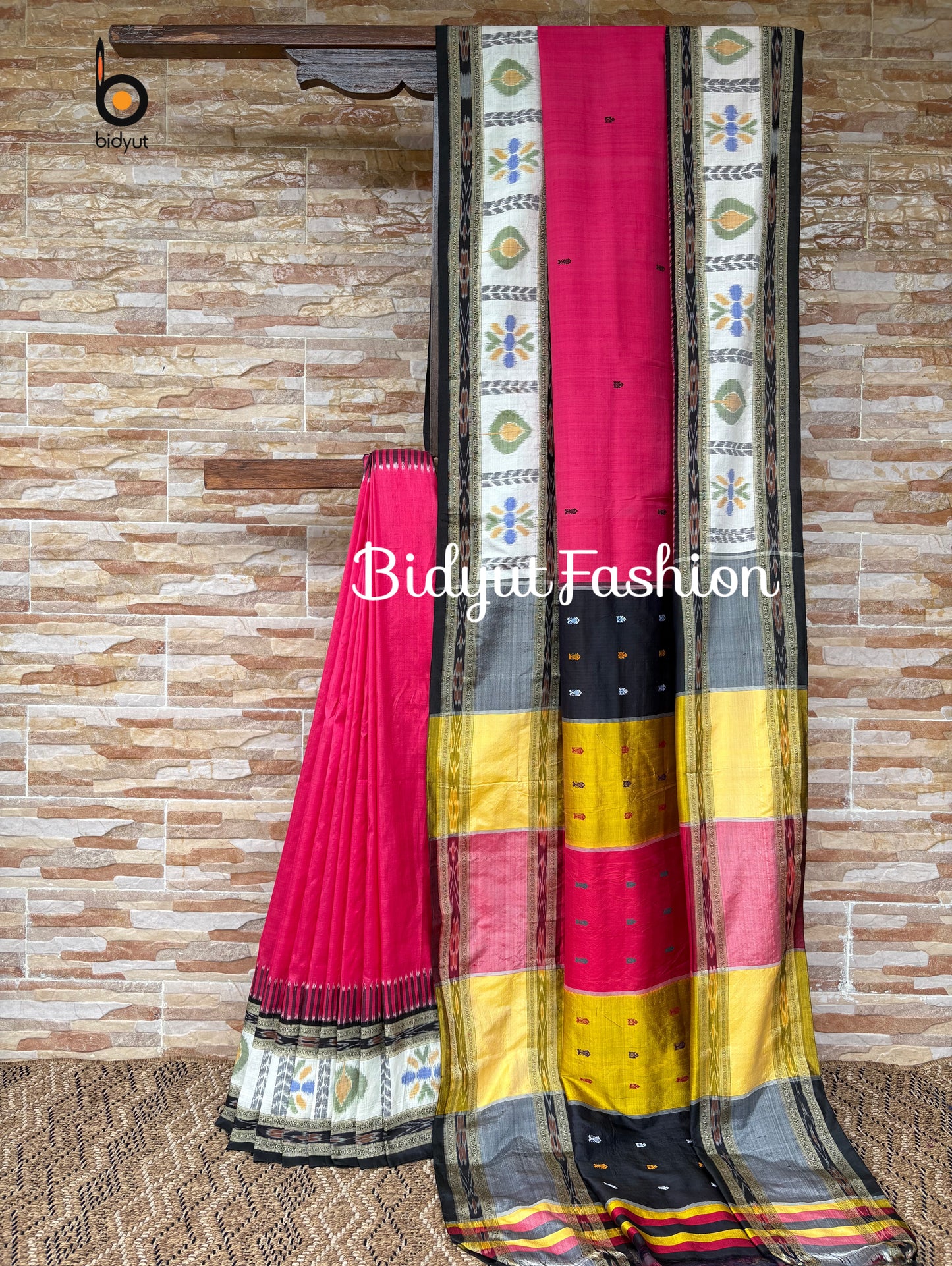 Handlooms of Odisha Nuapatna Ikat Silk Saree Pink color